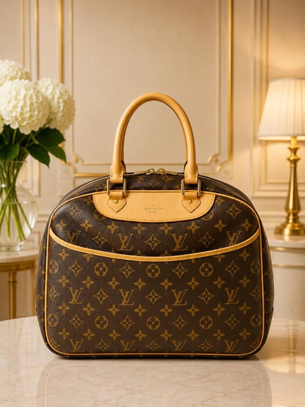 Authentic Louis Vuitton Deauville Monogram Canvas Satchel Travel Bag